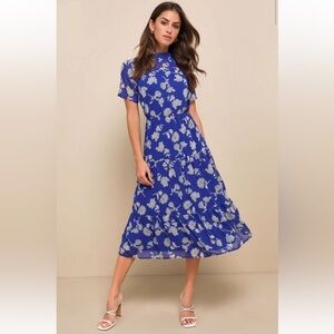 NWT Lulus Royal Blue Floral Midi Dress